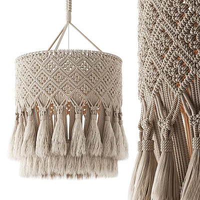 Macramé Chandelier Natural Fiber Design With Tassel Details And Woven Texture 3d model