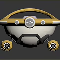 Futuristic Yellow Vehicle With Round Design Comfortable Seats Headlights And Wheels