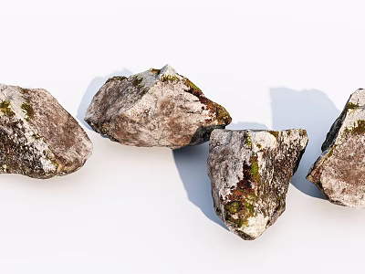 Natural Stone And Wood Elements With Mossy Textures For Home Design 3d model