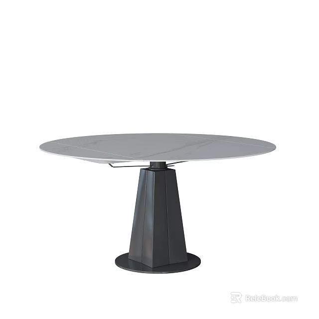 Modern Round Dining Table With Gray Sleek Top And Black Pedestal Base Design 3d model