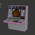 Vintage Control Console Featuring Circular Orange Display Buttons Knobs And Panel Surface
