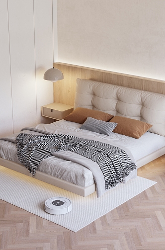 Log Minimalist Cream Wind Suspension Bed 3d model