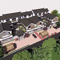 Traditional Homestay Building With Thatched Pavilion Classic Roof And Courtyard Landscape