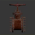 Rusty Industrial Valve With Red Wheel And Cast Iron Body And Bolts