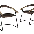 Modern Leisure Chairs With Metal Frame Wooden Armrests And Dark Upholstered Seats