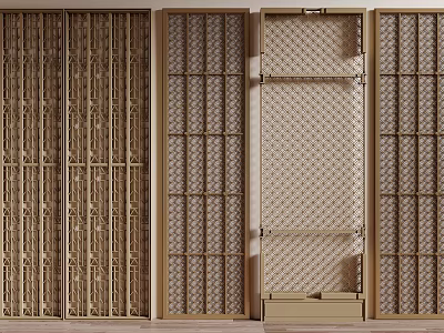 Decorative Wooden Partition Panels With Intricate Lattice Design And Frame Structure 3d model
