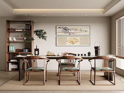 New Chinese Style Tea Room Solid Wood Tea Table and Chair Tea Making Table Tea Product Tea Area Tea Tray Tea Set Large Plate Table Antique Frame Decorative Painting 3d model