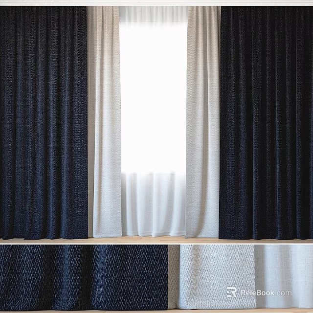 Dark And Light Window Curtains With Sheer Layers And Textured Fabric Design 3d model