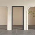 Arched And Rectangular Door Components In Modern Interior With Gray Flooring And Green Plant 3d model
