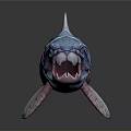 3D Model of Colorful Fantasy Fish with Blue Body Pink Fins and Open Mouth