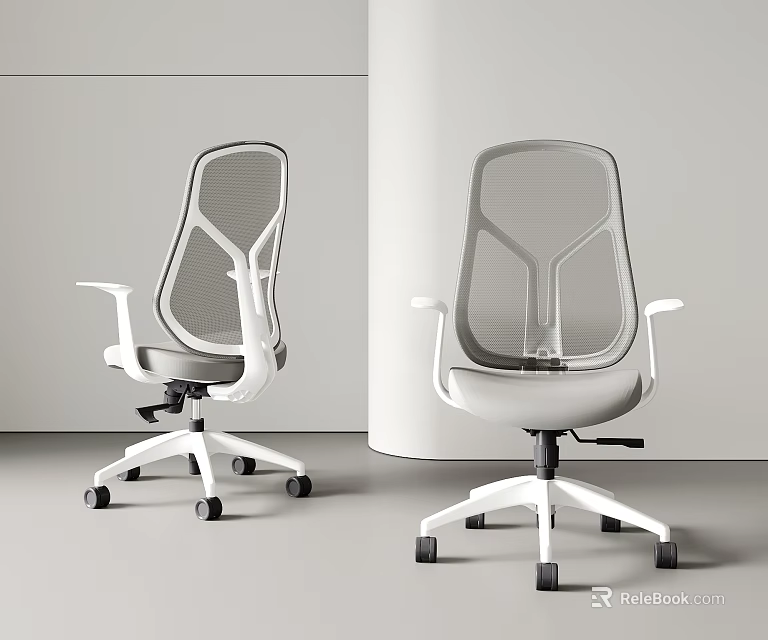 Modern Office Chair With Mesh Back Design White Frame Armrests And Rolling Wheels 3d model 
