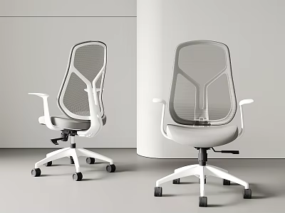 Modern Office Chair With Mesh Back Design White Frame Armrests And Rolling Wheels 3d model