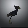 3D Model Bird with Purple Brown Feathers Yellow Beak and Legs on Gray Background