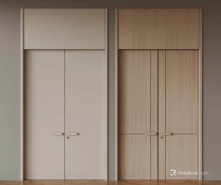 Modern Light Colored And Wooden Double Doors Design For Home Interior 3d model