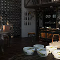Traditional Chinese Specialty Store With Wooden Drawers Ceramic Bowls Teapot And Display Cabinets