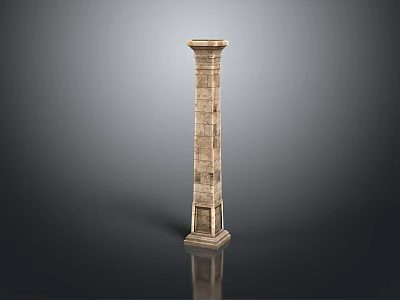 Scenic Ancient Carved Stone Pillar With Reflection On Gray Gradient Background 3d model