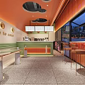 Modern GoGo Milk Tea Shop Storefront With Orange Exterior Glass Facade And Night Lighting