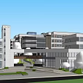 Modern School Campus Building With Glass Facade Greenery And Entrance Steps