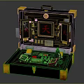Open Black Case With Gold Trim Internal Devices And Red Tian Character