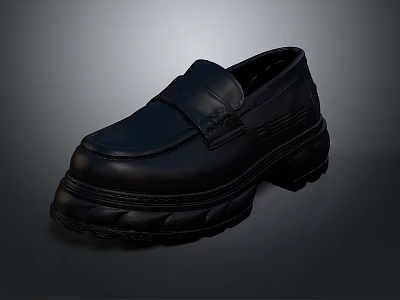 Black Leather Loafer Shoes With Thick Platform Sole For Casual Style 3d model