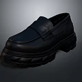 Black Leather Loafer Shoes With Thick Platform Sole For Casual Style