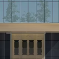 Wooden Entrance Doors With Glass Panels On Dark Wall Building Entrance With Steps