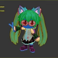 Anime Style Game Character With Turquoise Long Pigtails And Headphones Making Peace Sign