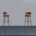Two Orange Bar Stools With White Wall And Reflective Floor Surface 3d model