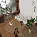 Elegant Apartment Living Room With Tufted Sofa Round Woven Rug And Pendant Light
