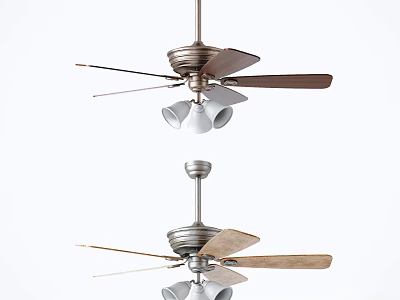 Modern Air Conditioning Ceiling Fan With Wooden Blades Metal Body And Light Fixtures 3d model