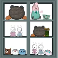 Plush Stuffed Toys Collection On Display Shelf With Cute Animal Characters