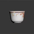 White Ceramic Cup With Red Dragon And Crane Patterns Ornate Geometric Border Around Rim