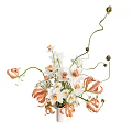 Elegant Decorative Ornament Set With White Orange Flowers And Green Stems In Vase