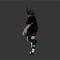 Mythical Creature Character With Horns Yellow Eyes Maroon Outfit And Mechanical Limbs