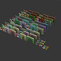 Scene Building Components With Colored Modules And Small Connecting Parts
