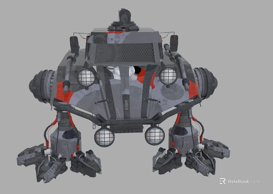 Smart Machine With Multi Legged Mechanical Structure And Armored Gray Red Design 3d model