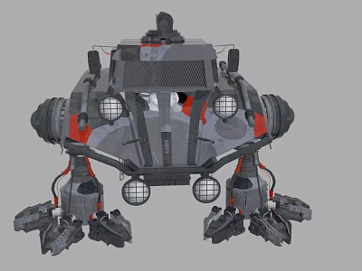 Smart Machine With Multi Legged Mechanical Structure And Armored Gray Red Design 3d model