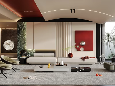 Elegant Modern Living Room Interior Design With Plush Sofa Coffee Table And Artwork 3d model