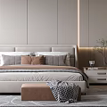 Elegant Modern Bedroom Interior With Upholstered Headboard Pillows Nightstands Round Lamps And Area Rug