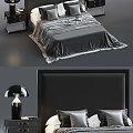 Modern Double Bed Interior Design With Dark Silky Bedspread And Bedside Drawers 3d model