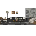 Black Leather Sofa Set with Throw Pillows Coffee Table and Decorative Elements 3d model