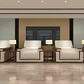 Modern Lounge Area Interior With Comfortable Sofas Side Tables Lamps And TV 3d model
