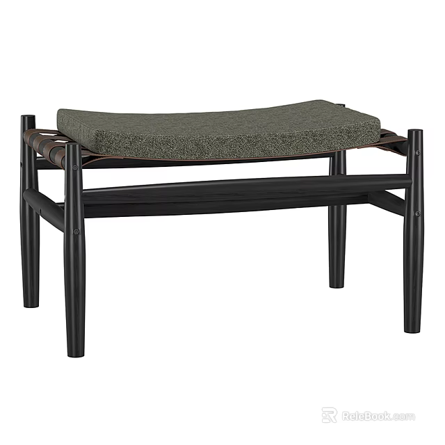 Modern Sofa Bench with Black Wooden Frame and Green Padded Seat 3d model 