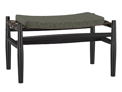 Modern Sofa Bench with Black Wooden Frame and Green Padded Seat 3d model