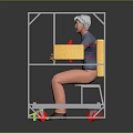Functional Desk With Metal Frame Yellow Components And Green Pedal For Sitting
