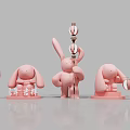Pink Rabbit Figurines In Different Poses Holding Objects Sitting Lying With Qi Jixiang Sign 3d model
