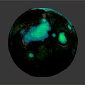 Glowing Green And Blue Sphere With Textured Surface On Dark Background