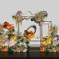 Elegant Check in Photo Spot With Orange Pink Yellow Flowers And Curved Metal Frame
