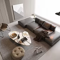 Modern Gray L-shaped Sofa and Coffee Table Set With Marble Top Cushions and Floor Lamp