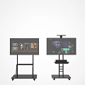 Smart TVs on Wheeled Stands with Interactive Screen Displays Showing Media Content 3d model